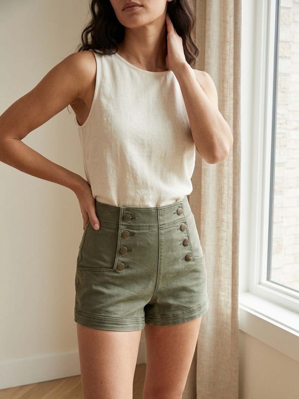 Express Women's Stretch Shortie High Rise Shorts Size 2 army green GUC